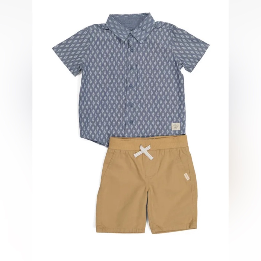 WEATHERPROOF VINTAGE Little Boy 2pc Woven Shirt And Drawstring Short Set
